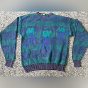 Vintage Men’s GRAND SLAM size XL thick knit style golf sweater- blue/green